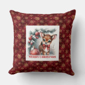 Frosty Christmas scene baby fawn Christmas pillow  クッション (正面)