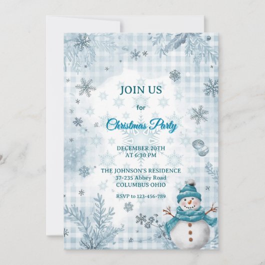 Frosty Elegant Blue & White Frosty Christmas 招待状 (正面)