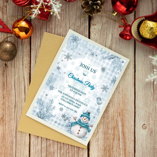 Frosty Elegant Blue & White Frosty Christmas 招待状