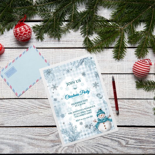 Frosty Elegant Blue & White Frosty Christmas 招待状