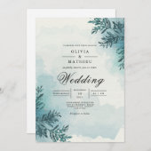 Frosty Evergreen Arch Romance Wedding 招待状 (正面/裏面)