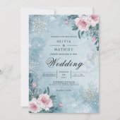 Frosty Floral Winter Scene Wedding 招待状 (正面)
