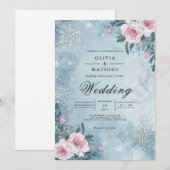 Frosty Floral Winter Scene Wedding 招待状 (正面/裏面)
