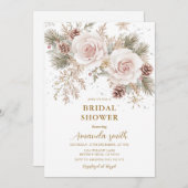 Frosty Flowers Winter Pink Christmas Bridal Shower 招待状 (正面/裏面)