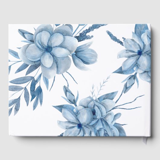 Frosty Grey Blue Floral Wedding ゲストブック (裏面)