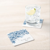 Frosty Grey Blue Floral Wedding スクエアペーパーコースター (インサイチュ)