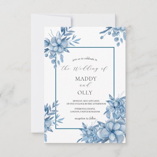 Frosty Grey Blue Wedding Invitation 招待状 (正面)