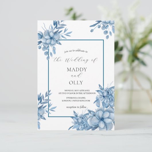 Frosty Grey Blue Wedding Invitation 招待状 (スタンド正面)