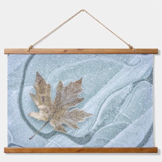 Frosty Maple Leaf Frozen on Ice 吊り下げ型タペストリー (正面)