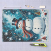 Frosty Night Snowman Whimsical Christmas Decoupage 薄葉紙 (クラフト)