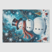 Frosty Night Snowman Whimsical Christmas Decoupage 薄葉紙 (正面)