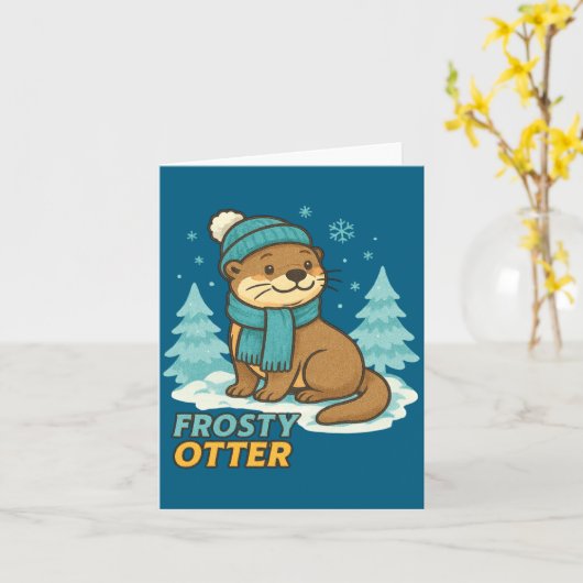 Frosty Otter Winter Charm Art Long Sleeve  カード (黄色い花)