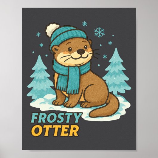 Frosty Otter Winter Charm Art Long Sleeve ポスター (正面)