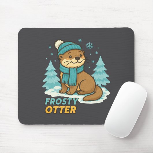 Frosty Otter Winter Charm Art Long Sleeve マウスパッド (マウス)