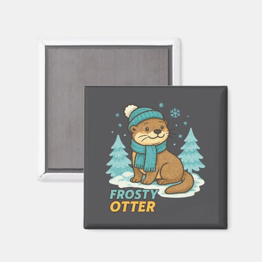 Frosty Otter Winter Charm Art Long Sleeve マグネット (正面/裏面)