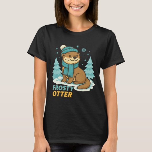 Frosty Otter Winter Charm Art Long Sleeve Tシャツ (正面)