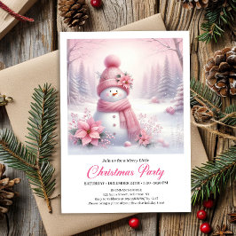 Frosty Pink Coquette Snowman Digital Christmas 招待状