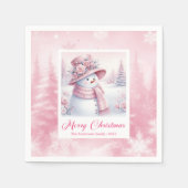 Frosty Pink Snowman Napkins Pinkmas Winter Scene スタンダードカクテルナプキン (正面)