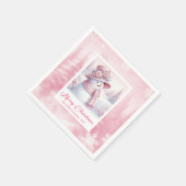 Frosty Pink Snowman Napkins Pinkmas Winter Scene スタンダードカクテルナプキン (角)