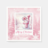 Frosty Pink Snowman Winter Scene Christmas Napkins スタンダードカクテルナプキン (正面)