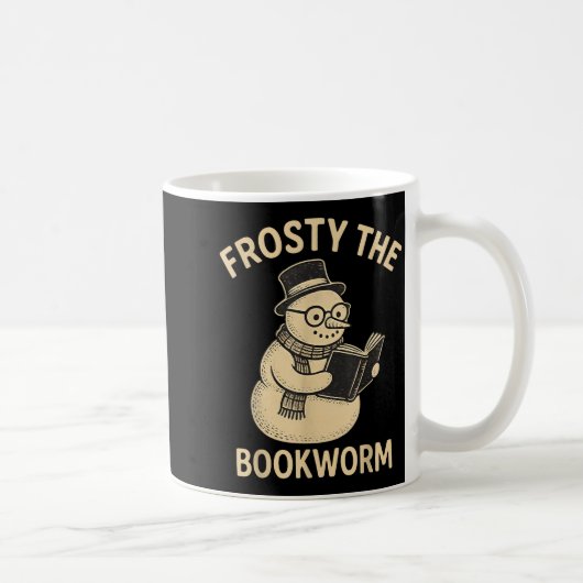 Frosty The Bookworm Snowman Reading コーヒーマグカップ (右)