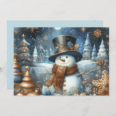 Frosty the snowman whimsical blue Christmas シーズンカード (正面/裏面)