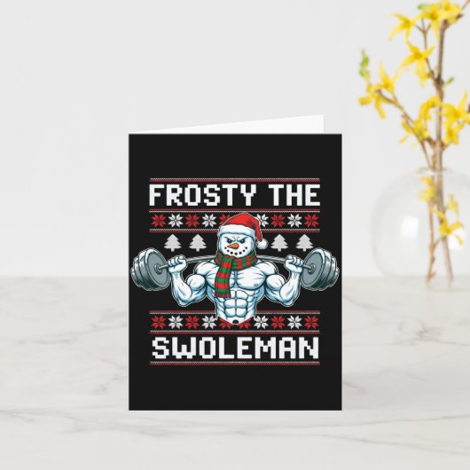 Frosty The Swoleman Ugly Funny Christmas Snowman W カード (黄色い花)