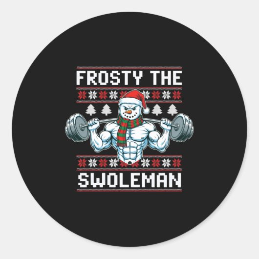 Frosty The Swoleman Ugly Funny Christmas Snowman W ラウンドシール (正面)