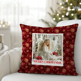 Frosty Victorian Angel Red and Gold Gift Pillow クッション