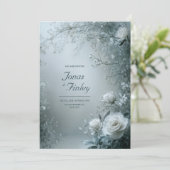 Frosty White Rose and Dusty Gray Winter Wedding 招待状 (スタンド正面)