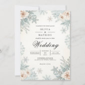 Frosty Winter Bloom Romance Wedding 招待状 (正面)