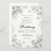 Frosty Winter Bloom Romance Wedding 招待状 (正面/裏面)