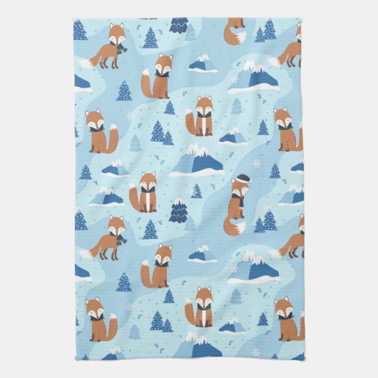 Frosty Winter Foxes キッチンタオル (縦)