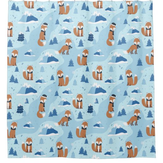 Frosty Winter Foxes シャワーカーテン (正面)