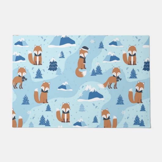 Frosty Winter Foxes ドアマット (正面)