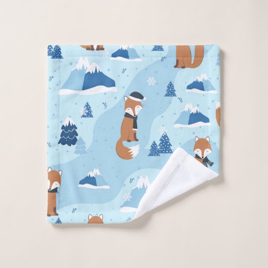 Frosty Winter Foxes バスタオルセット (ウォッシュタオル)