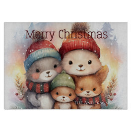 Frosty Woodland Family Merry Christmas Glass カッティングボード