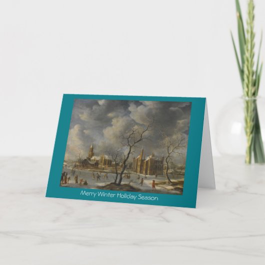 frozen湖カードのスケート選手との冬の景色 シーズンカード (正面)