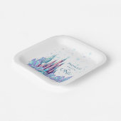 Frozen 1st Birthday Cartoon Castle First Birthday ペーパープレート (傾斜あり)