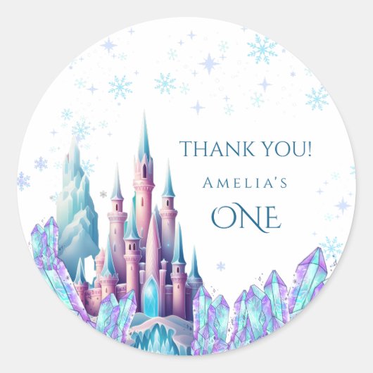 Frozen 1st Birthday Cartoon Castle First Birthday  ラウンドシール (正面)