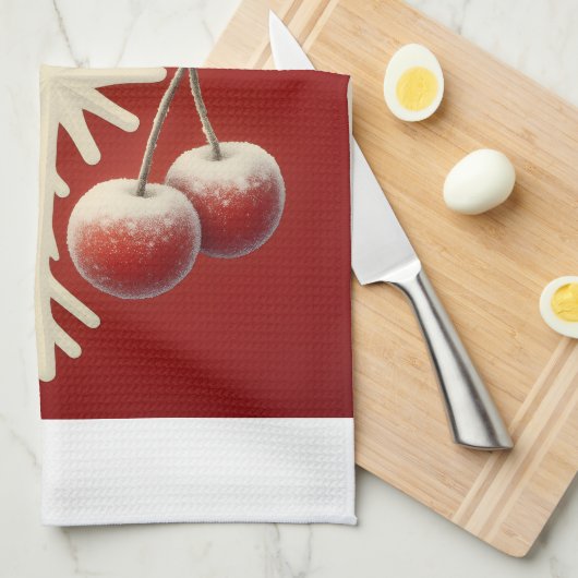 Frozen Cherry Snowflake – Winter Magic Design キッチンタオル (四つ折り)