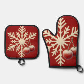 Frozen Cherry Snowflake – Winter Magic Design 鍋つかみ&鍋敷きセット (正面)