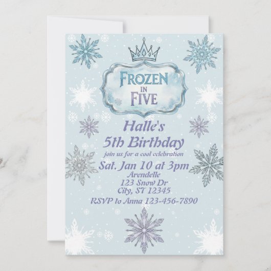 Frozen in Five Snowflake Birthday Invitation 招待状 (正面)