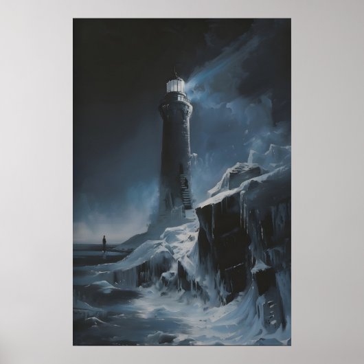 Frozen Lighthouse Winter Sea Art, Ocean Coastal ポスター (正面)