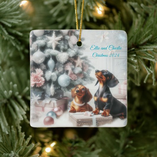 Frozen pastel Dachshund Christmas Ornament セラミックオーナメント (ツリー)