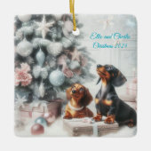 Frozen pastel Dachshund Christmas Ornament セラミックオーナメント (正面)