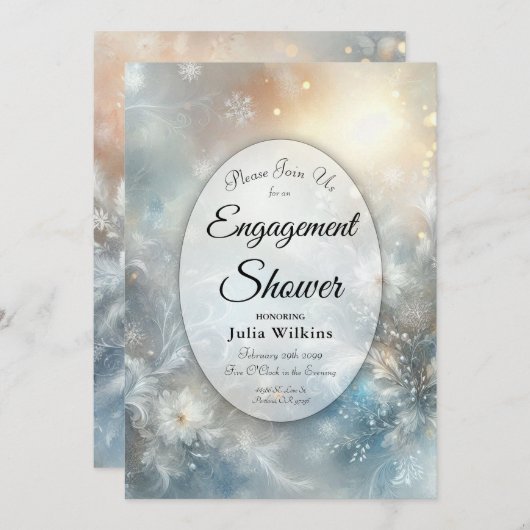 Frozen Petals in a Golden Winter Mist Engagement  招待状 (正面/裏面)