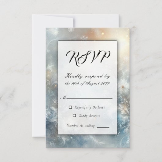 Frozen Petals in a Golden Winter Mist Wedding 出欠カード (正面)