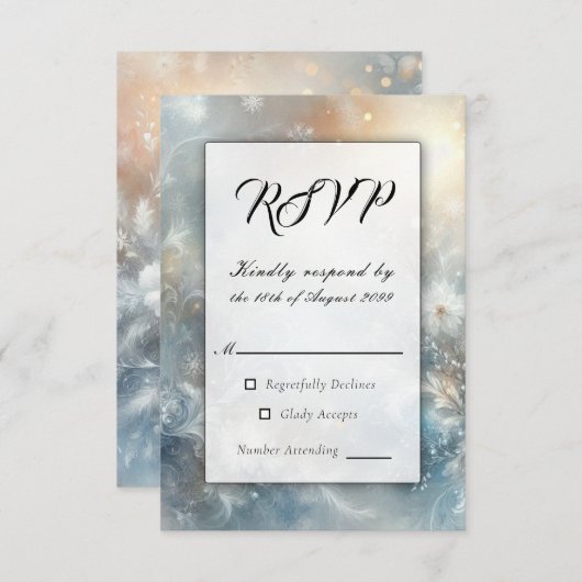 Frozen Petals in a Golden Winter Mist Wedding 出欠カード (正面/裏面)