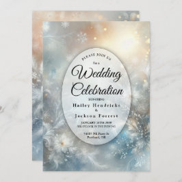 Frozen Petals in a Golden Winter Mist Wedding 招待状
